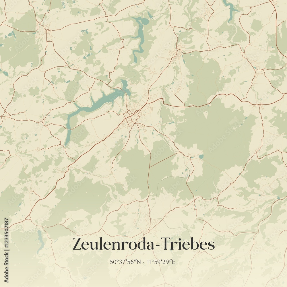 Fototapeta premium Vintage map of Zeulenroda-Triebes, Germany.