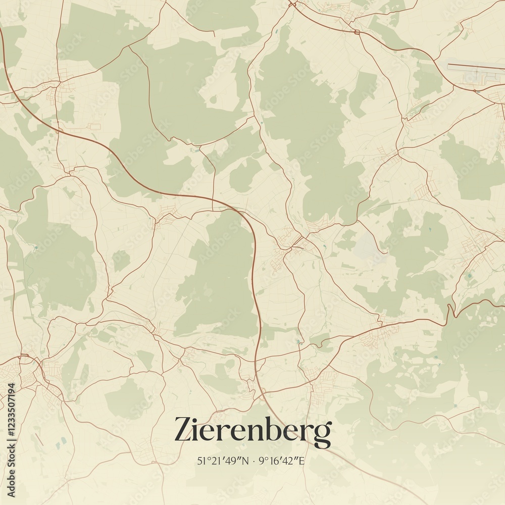 Fototapeta premium Vintage map of Zierenberg, Germany.