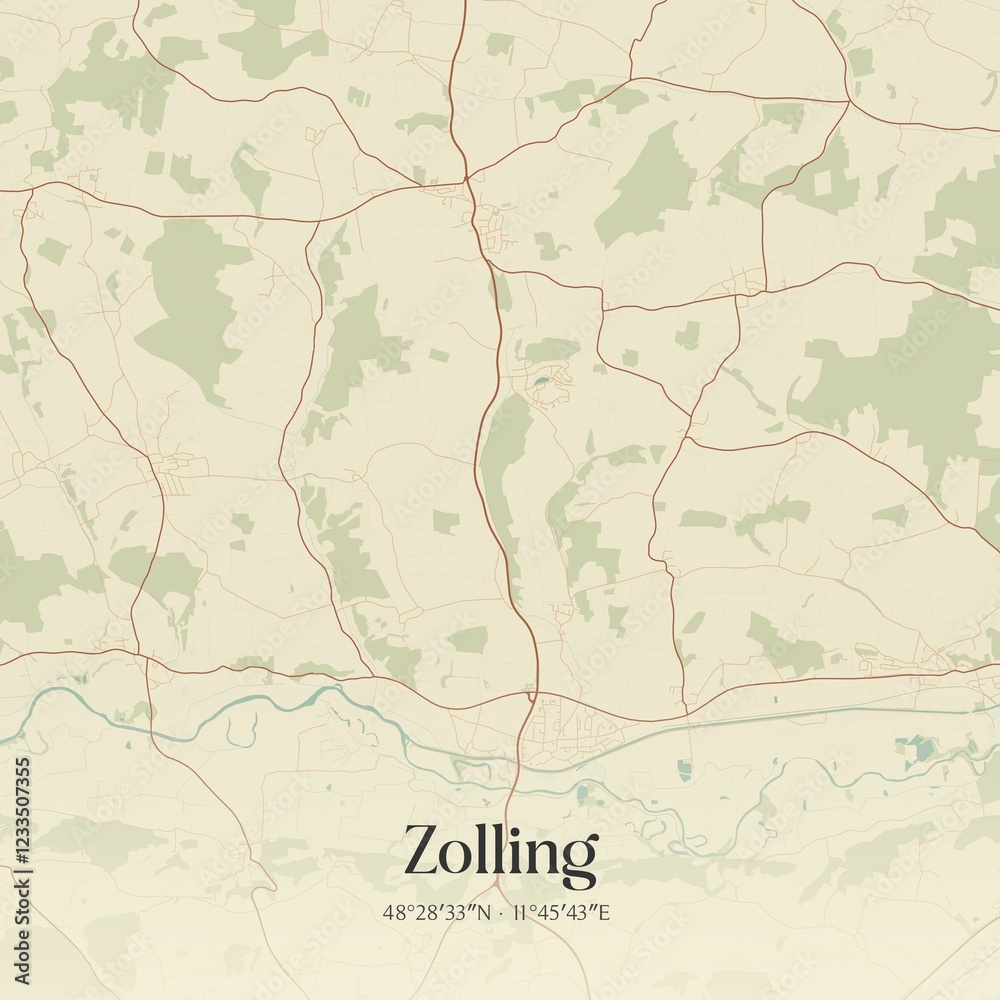 Fototapeta premium Vintage map of Zolling, Germany.
