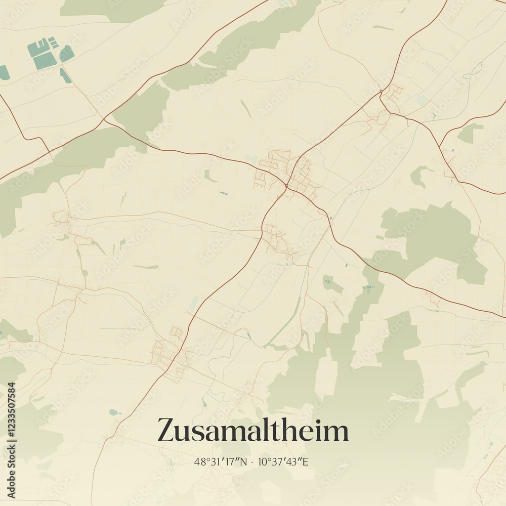 Obraz premium Vintage map of Zusamaltheim, Germany.