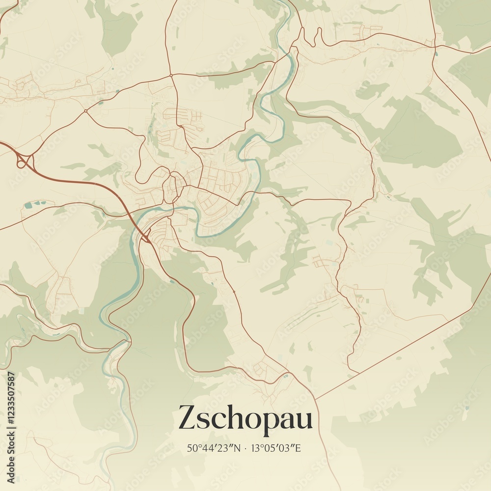 Fototapeta premium Vintage map of Zschopau, Germany.