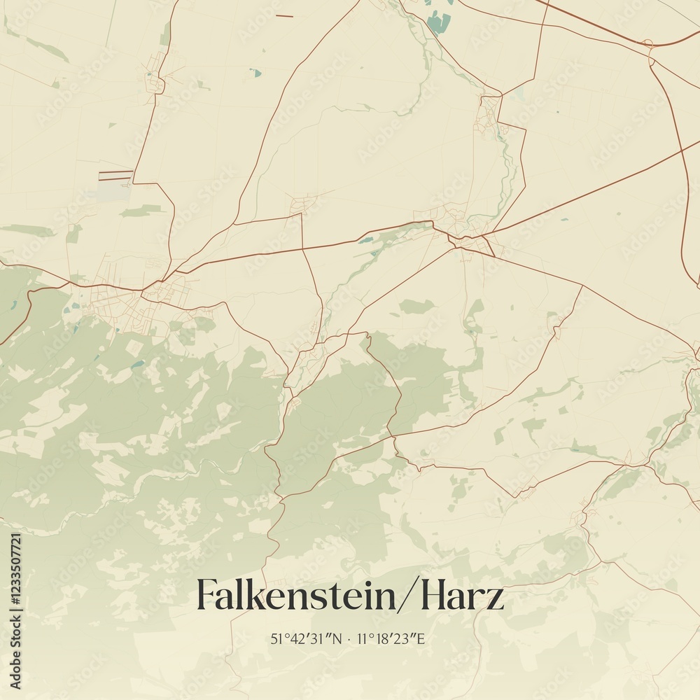 Fototapeta premium Vintage map of Falkenstein/Harz, Germany.