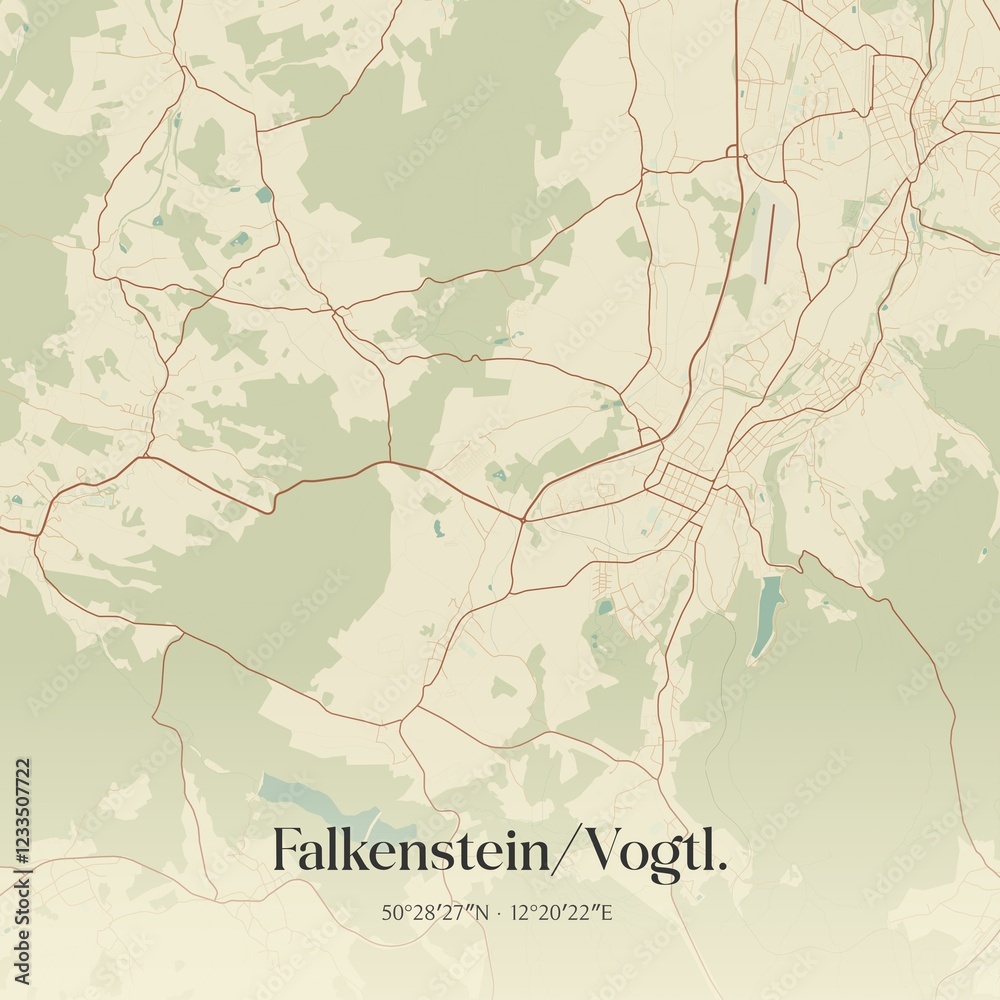 Fototapeta premium Vintage map of Falkenstein/Vogtl., Germany.