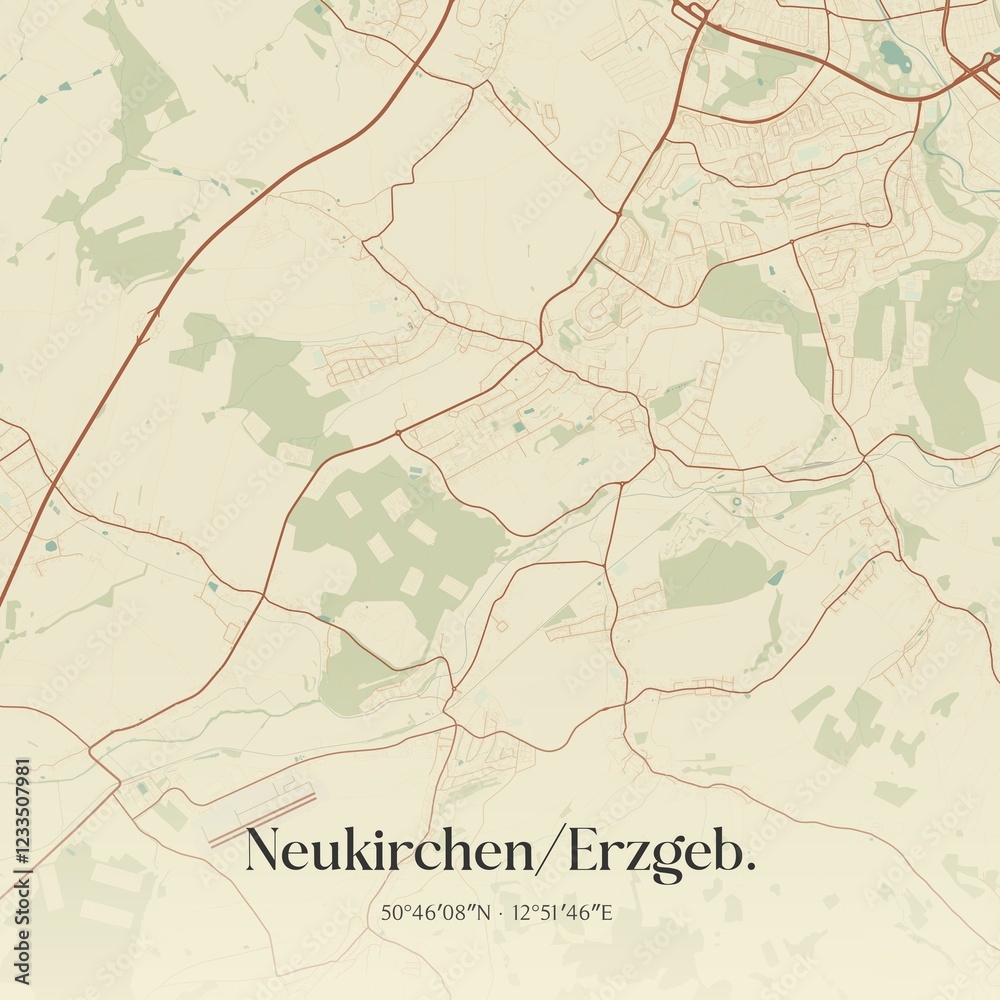 Fototapeta premium Vintage map of Neukirchen/Erzgeb., Germany.