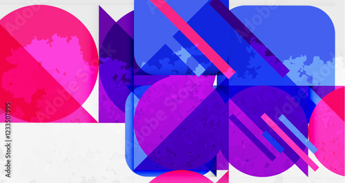 Squares, circles and triangles and grainy noisy texture. Vector Illustration For Wallpaper, Banner, Background, Card, Book Illustration, landing page