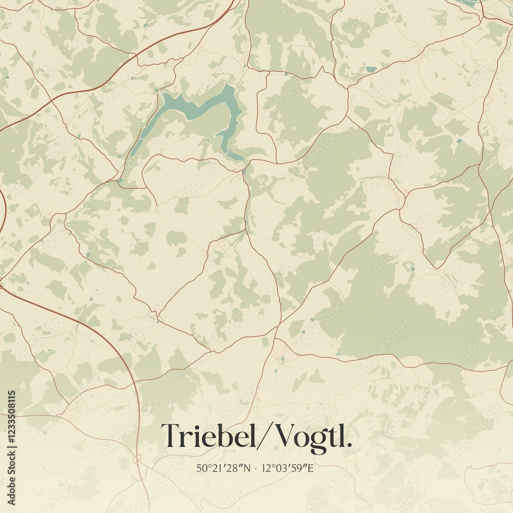 Fototapeta premium Vintage map of Triebel/Vogtl., Germany.