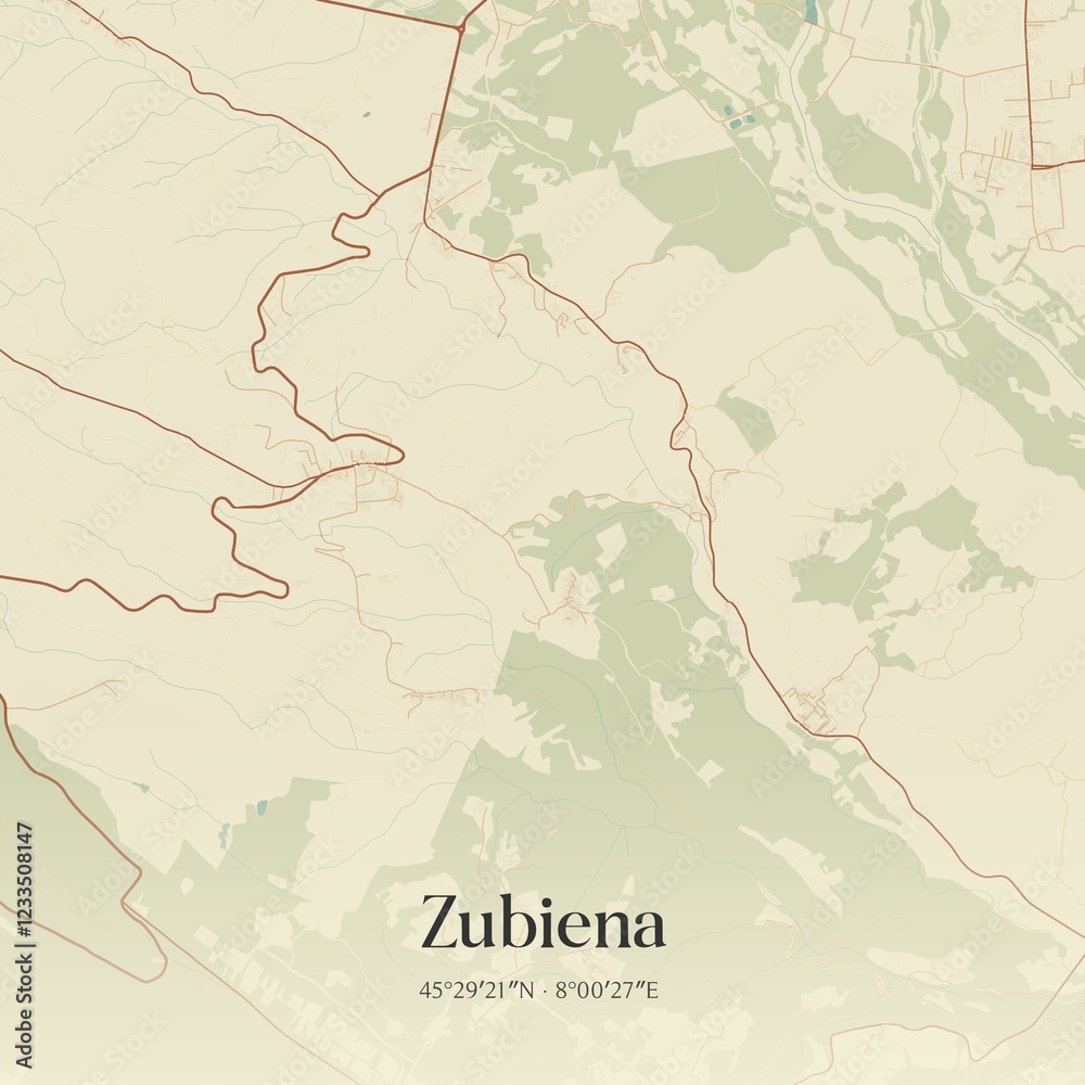 Fototapeta premium Vintage map of Zubiena, Italy.
