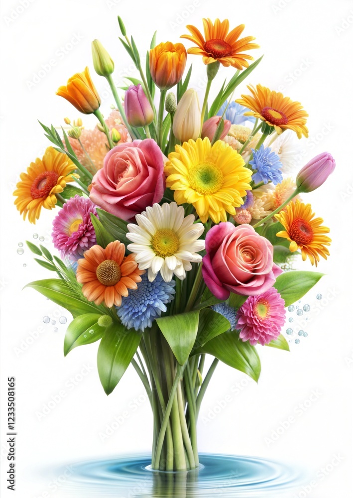 mix flowers bouquet white background water effect mix flowers bouquet white background water effect