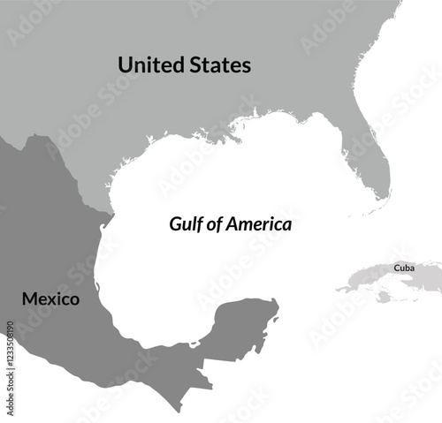 Gulf of America with USA Mexico and Cuba map. Gulf of Mexico may be renamed The Gulf of America.