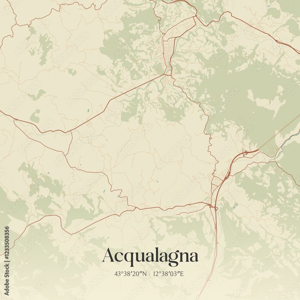 Fototapeta premium Vintage map of Acqualagna, Italy.