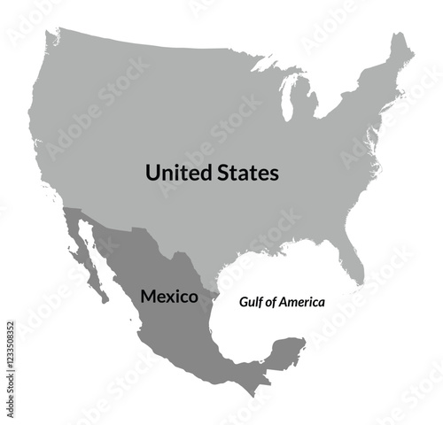 Gulf of America with USA and Mexico map. Gulf of Mexico may be renamed The Gulf of America.