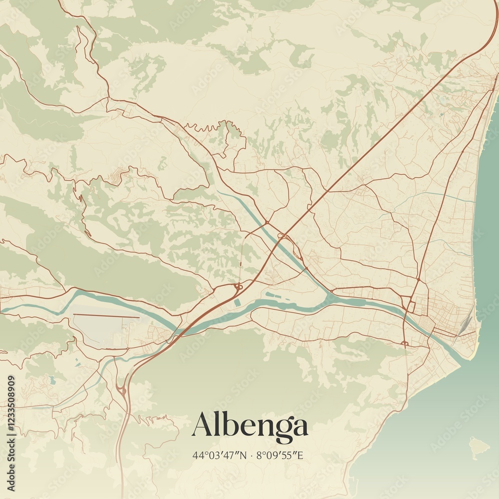 Fototapeta premium Vintage map of Albenga, Italy.