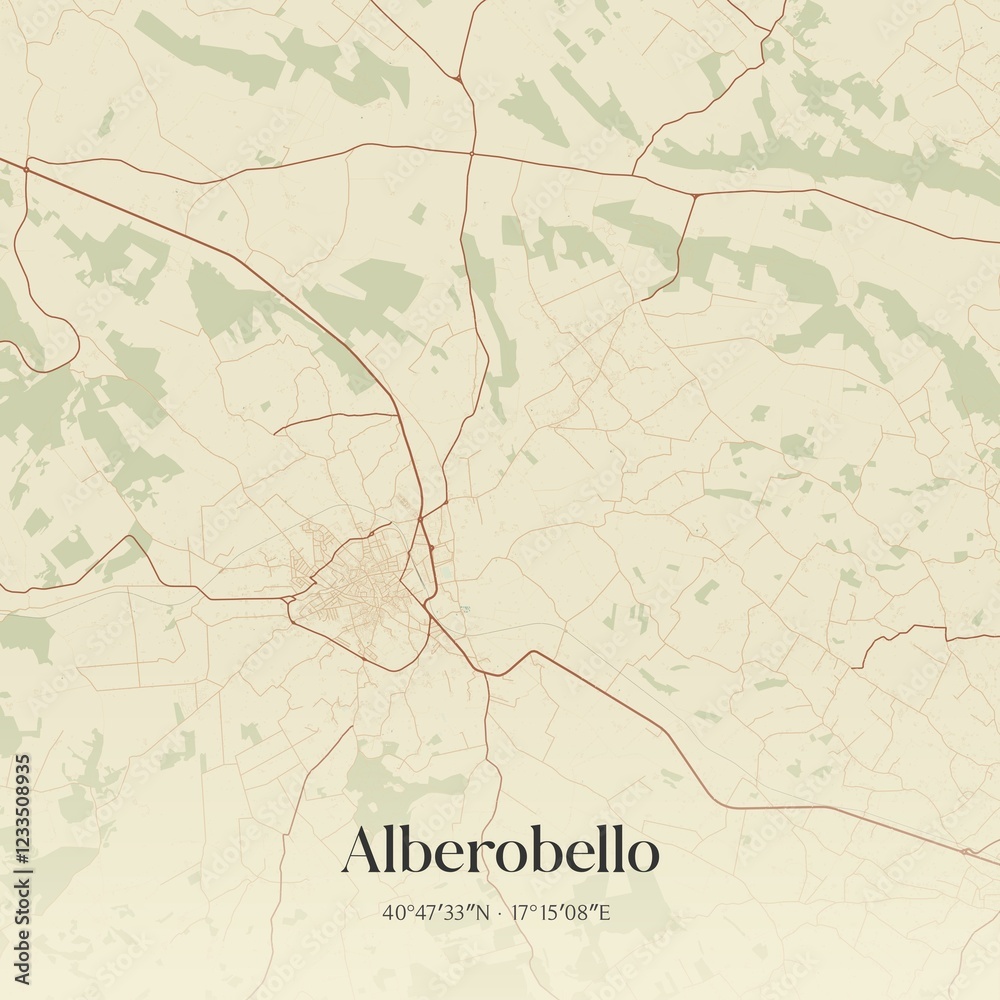 Fototapeta premium Vintage map of Alberobello, Italy.