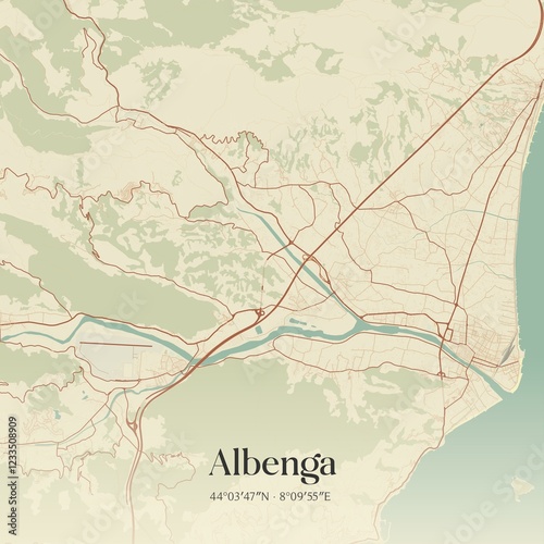 Vintage map of Albenga, Italy.