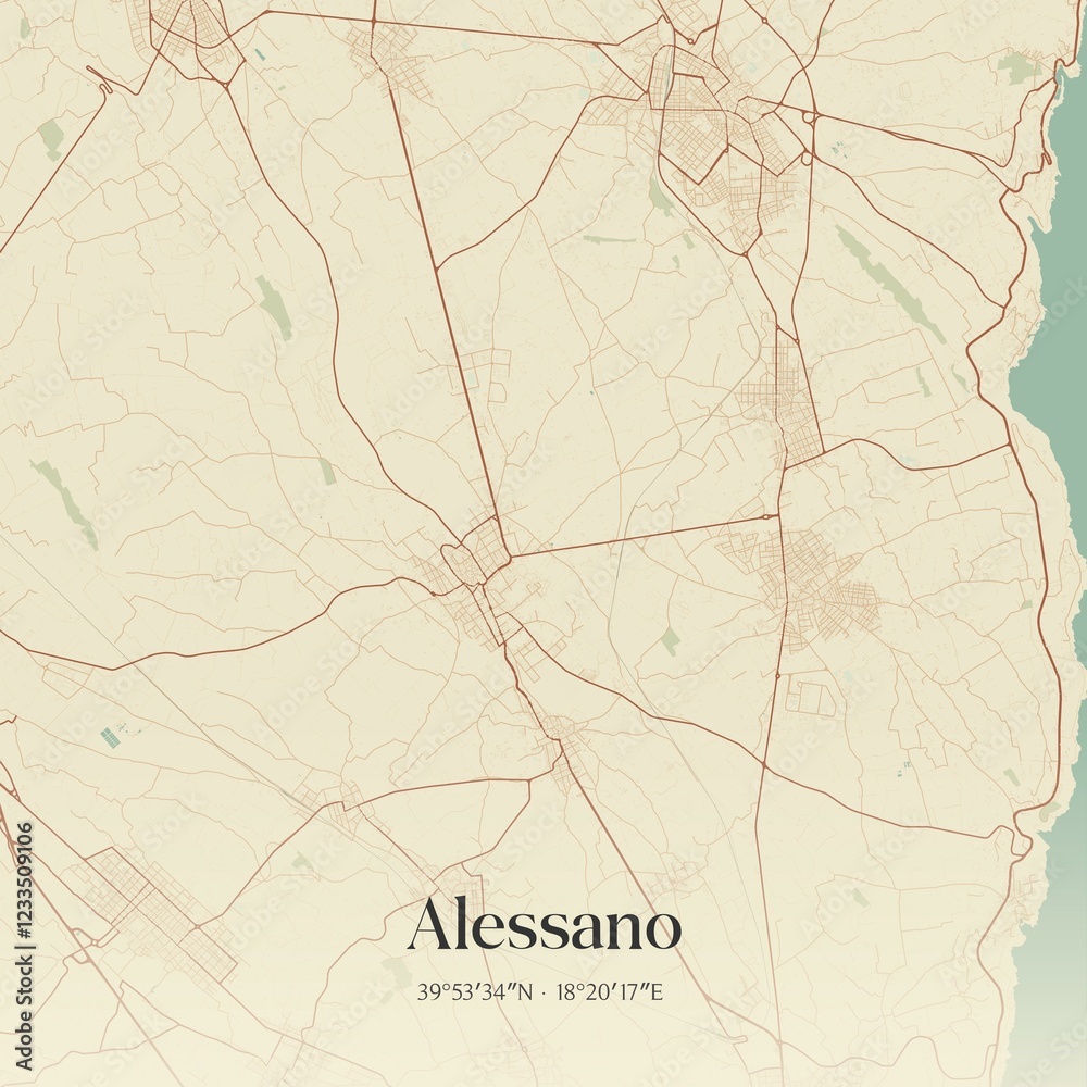Fototapeta premium Vintage map of Alessano, Italy.