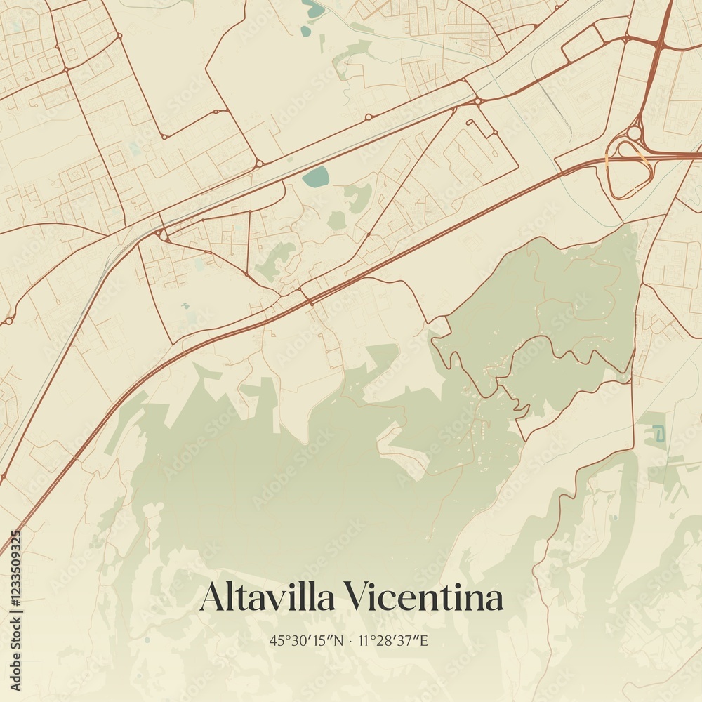 Naklejka premium Vintage map of Altavilla Vicentina, Italy.