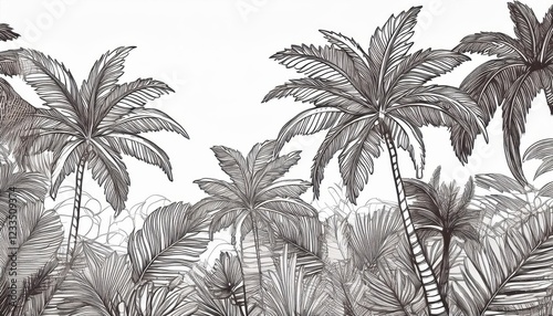 Wallpaper Mural Lush Tropical Paradise Horizontal Background with Vibrant Greenery and Exotic Flora, Perfect for Digital Art, Web Design, or Social Media Content Creation. Torontodigital.ca