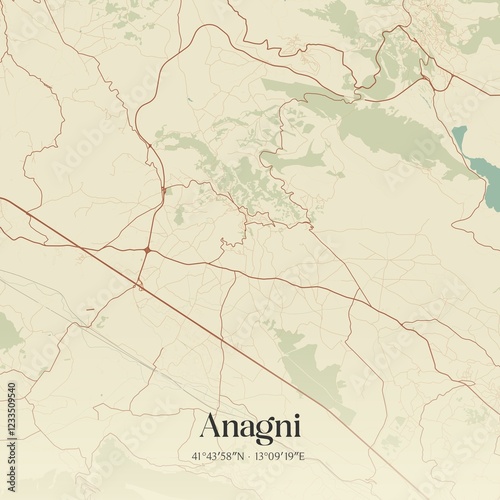 Bilde på lerret Vintage map of Anagni, Italy.