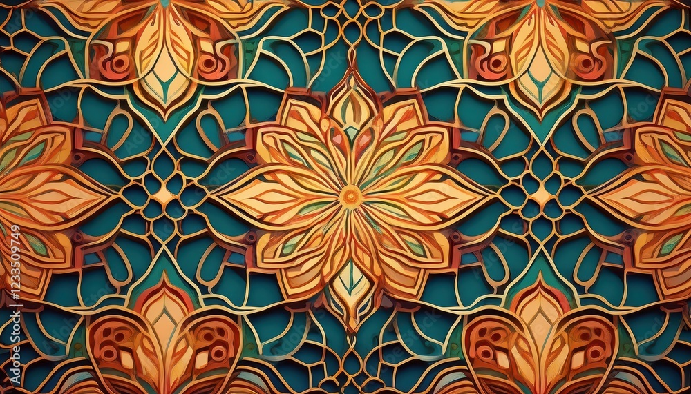 Stunning Islamic Pattern Background with Vibrant Arabesque Motifs and Flowing Lines, Featuring Intricate Floral Elements in Rich Earthy Colors Perfect for Digital Art, Home Decor, or Design Stunning Islamic Pattern Background with Vibrant Arabesque Motifs and Flowing Lines, Featuring Intricate Floral Elements in Rich Earthy Colors Perfect for Digital Art, Home Decor, or Design