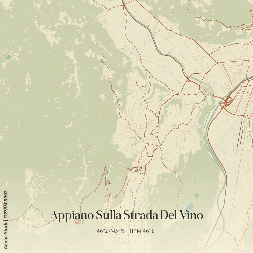 Fototapeta premium Vintage map of Appiano Sulla Strada Del Vino, Italy.
