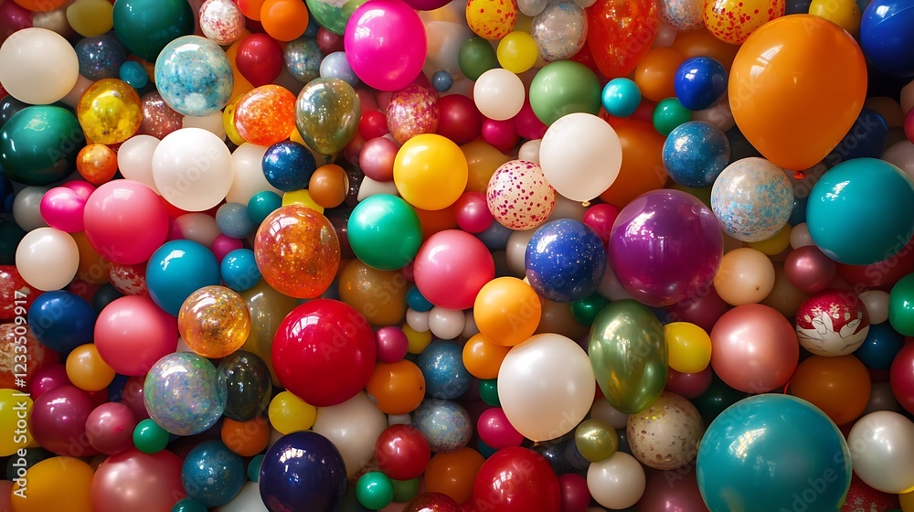 Colorful balloons fill frame, creating festive backdrop Colorful balloons fill frame, creating festive backdrop