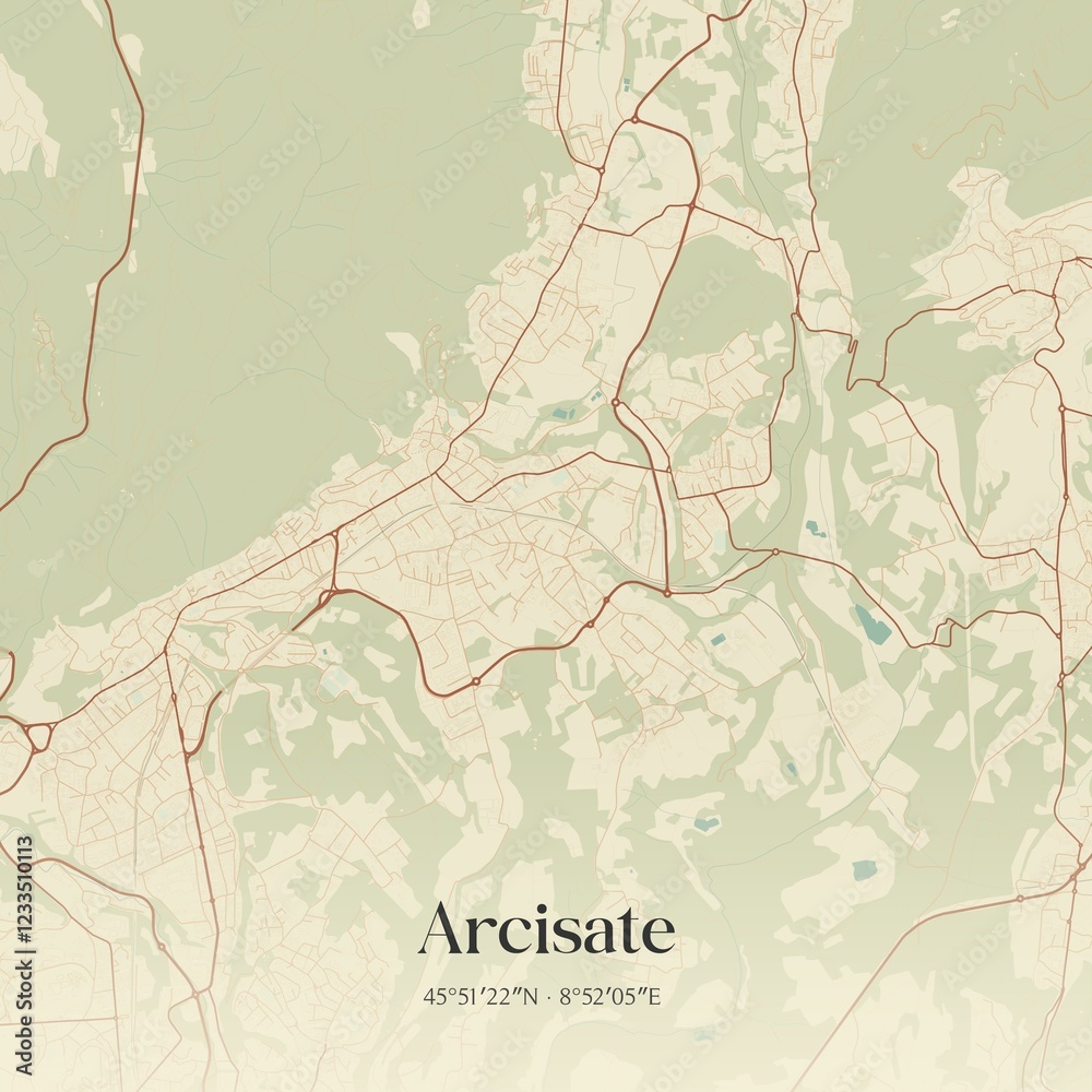 Fototapeta premium Vintage map of Arcisate, Italy.