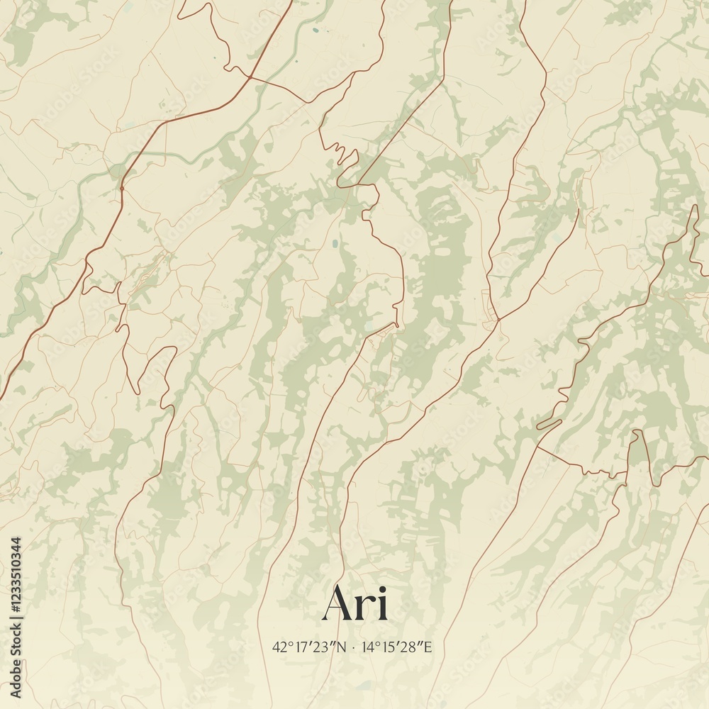 Fototapeta premium Vintage map of Ari, Italy.