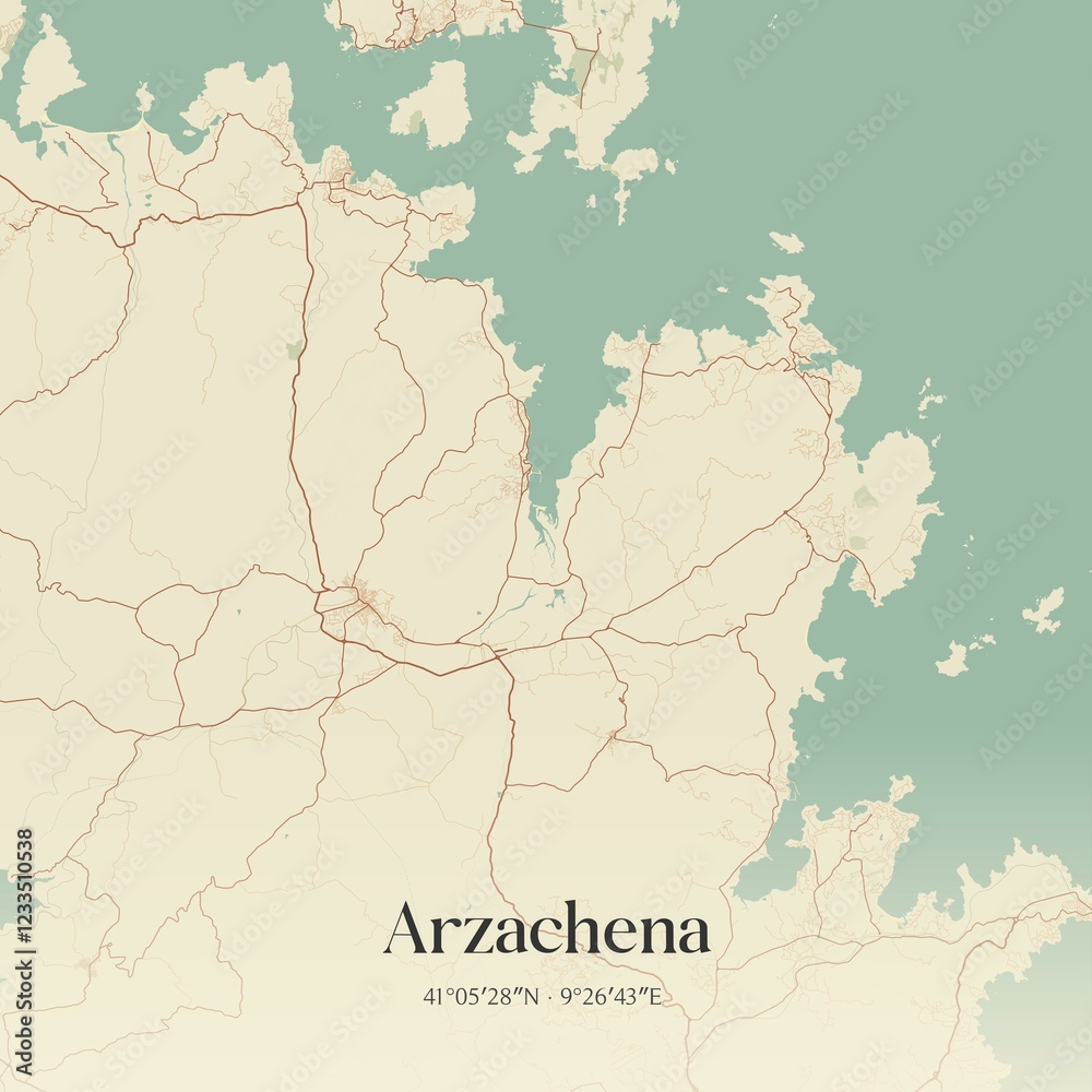 Obraz premium Vintage map of Arzachena, Italy.