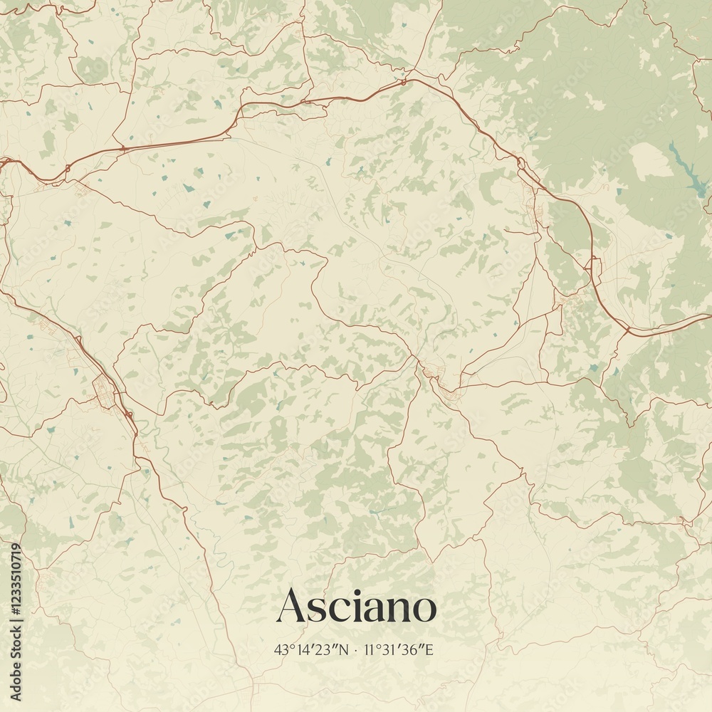 Fototapeta premium Vintage map of Asciano, Italy.