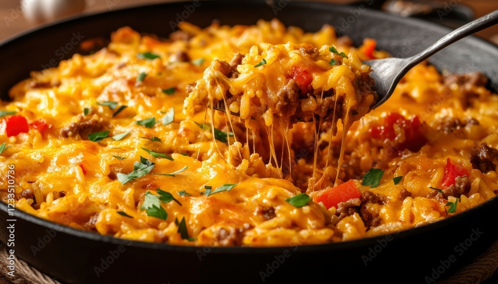Cheesy Beef and Rice Casserole in a Cast Iron Skillet Cheesy Beef and Rice Casserole in a Cast Iron Skillet