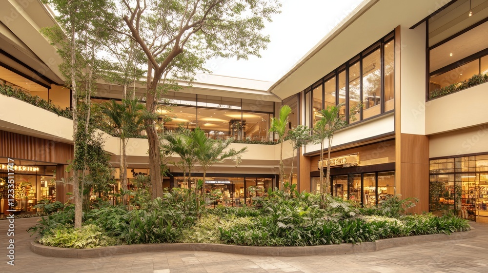 Fototapeta premium Lush Courtyard Modern Shopping Mall Interior Design