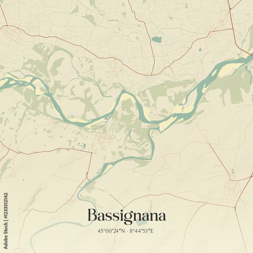 Fototapeta premium Vintage map of Bassignana, Italy.