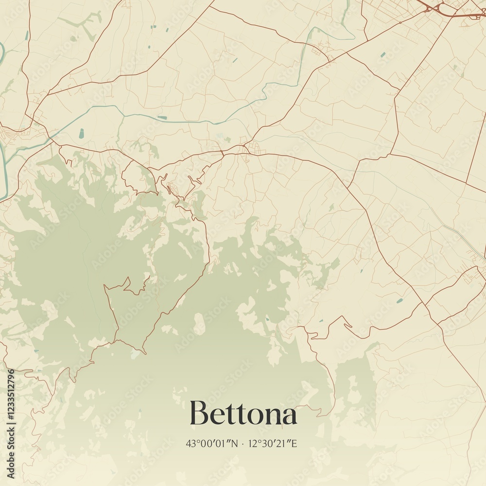 Fototapeta premium Vintage map of Bettona, Italy.