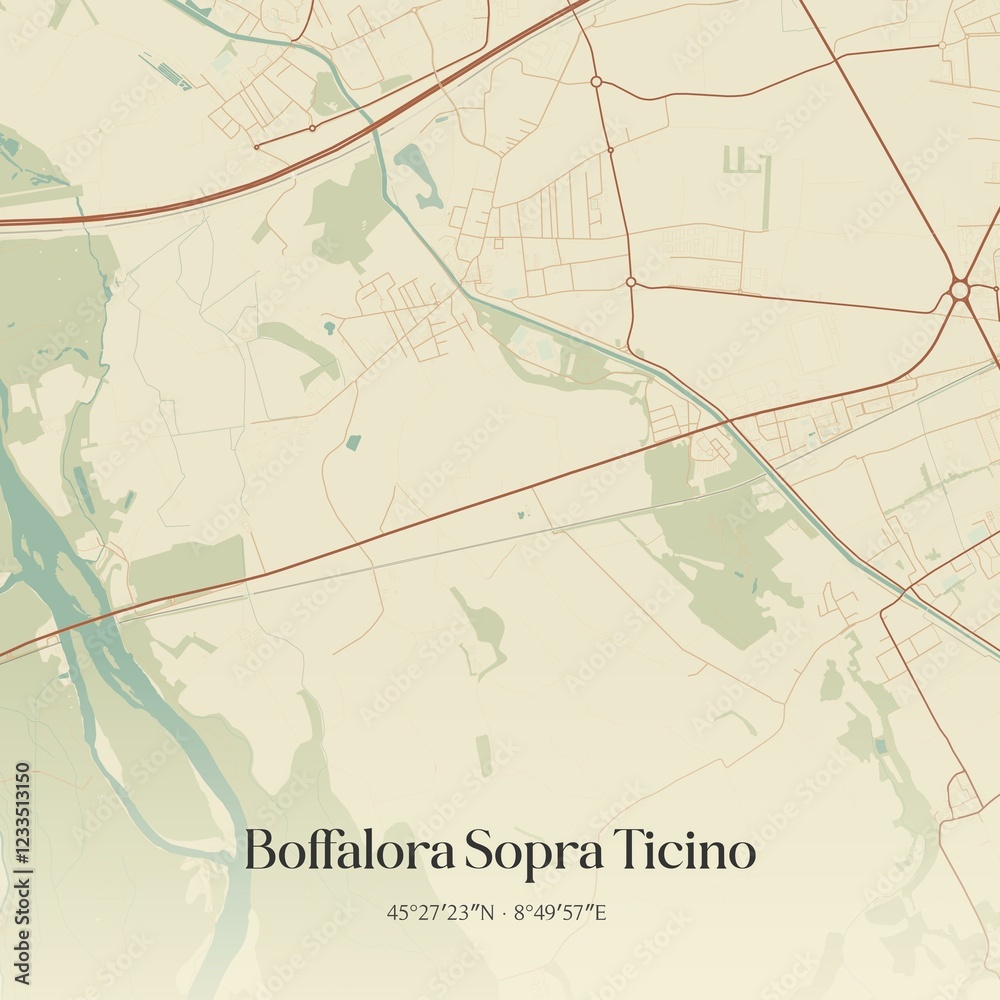 Obraz premium Vintage map of Boffalora Sopra Ticino, Italy.