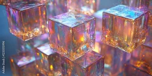 Abstract gold cubes, iridescent design, 3d render, Generative AI