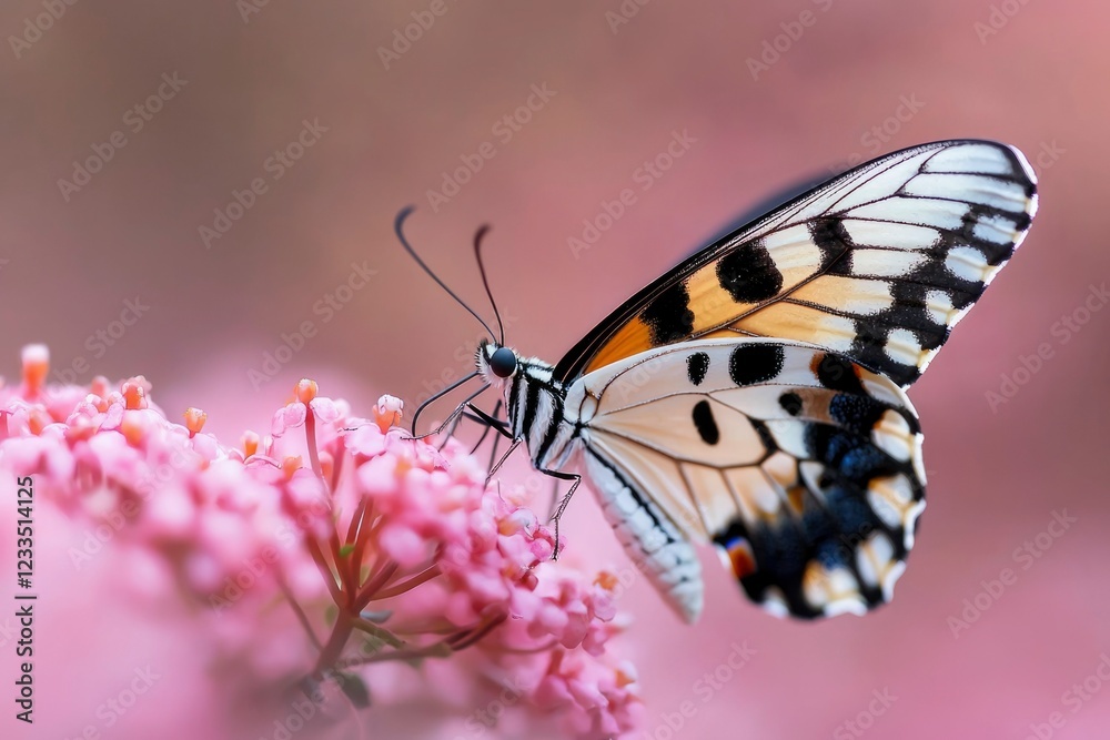 Naklejka premium Elegant Butterfly on Pink Flower Delicate Wings