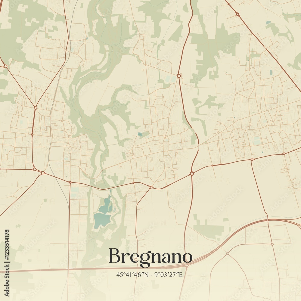 Fototapeta premium Vintage map of Bregnano, Italy.