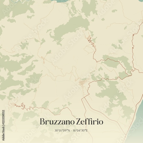 Vintage map of Bruzzano Zeffirio, Italy. photo