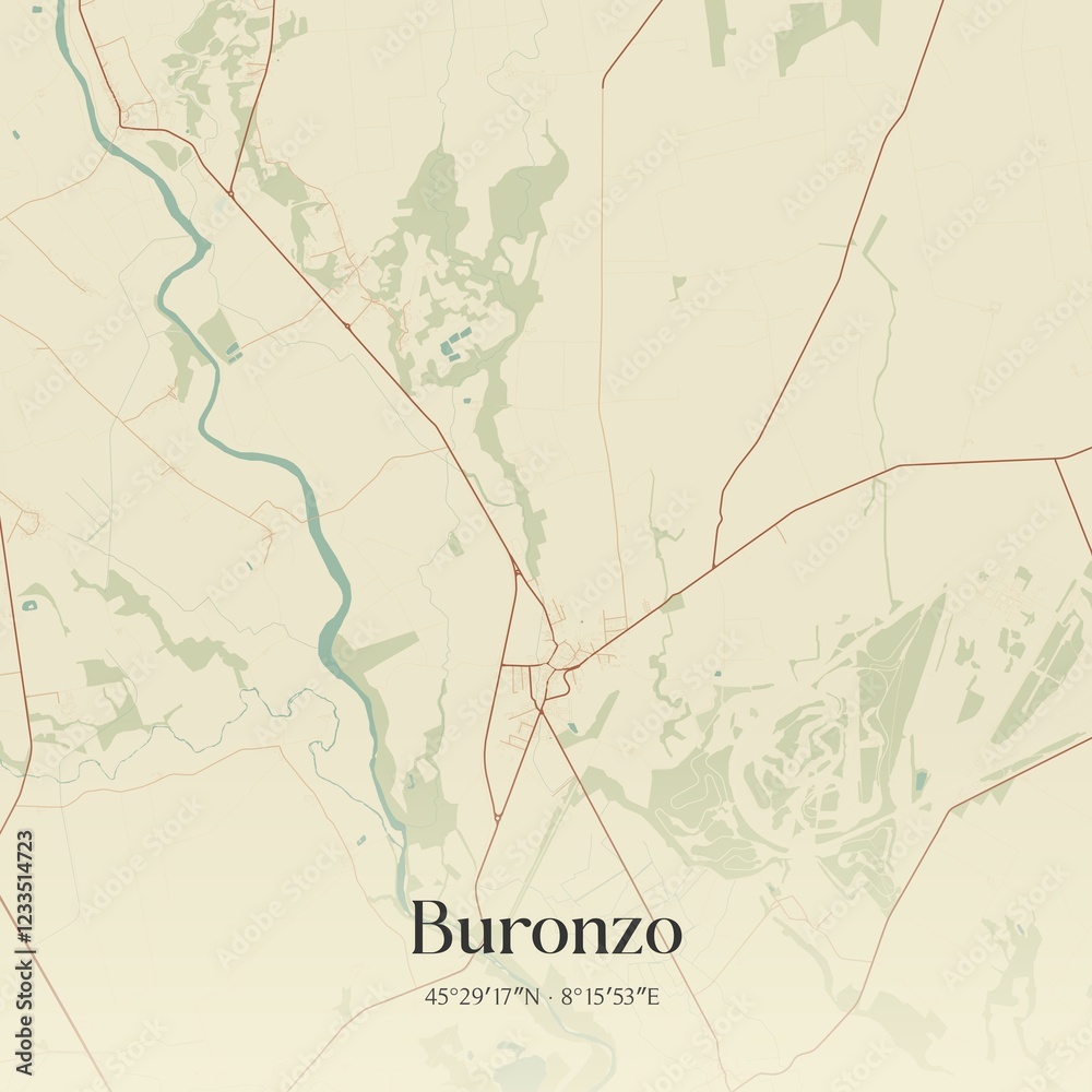 Fototapeta premium Vintage map of Buronzo, Italy.