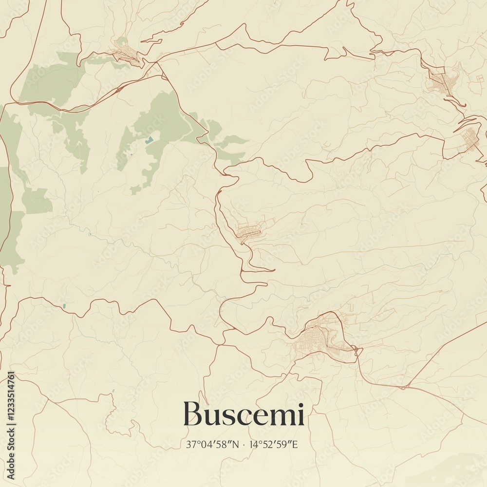 Fototapeta premium Vintage map of Buscemi, Italy.