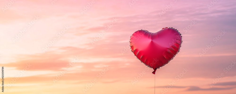 Obraz premium A vibrant heart-shaped balloon against a stunning sunset sky, evoking love and joy.