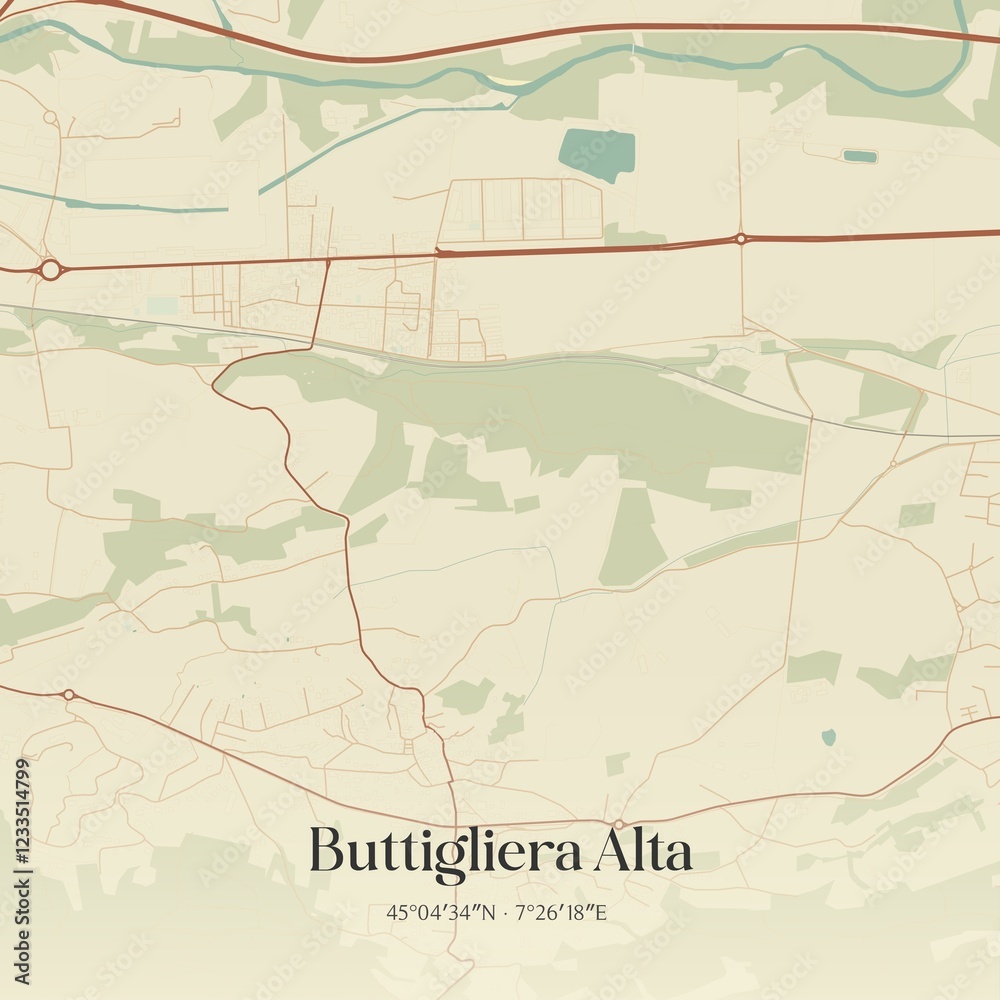 Obraz premium Vintage map of Buttigliera Alta, Italy.