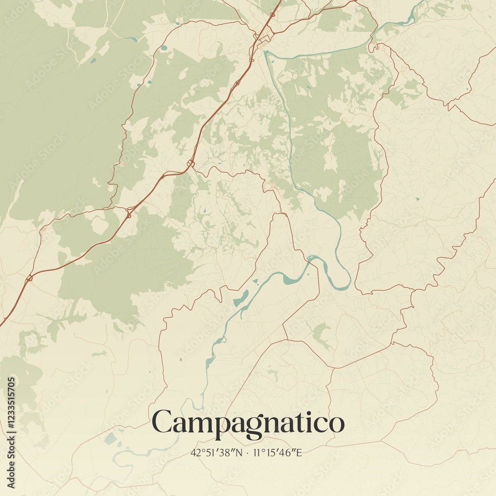 Fototapeta premium Vintage map of Campagnatico, Italy.