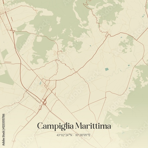 Vintage map of Campiglia Marittima, Italy. photo