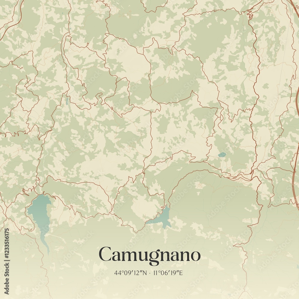 Fototapeta premium Vintage map of Camugnano, Italy.