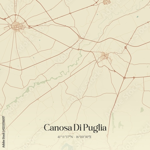 Vintage map of Canosa Di Puglia, Italy.