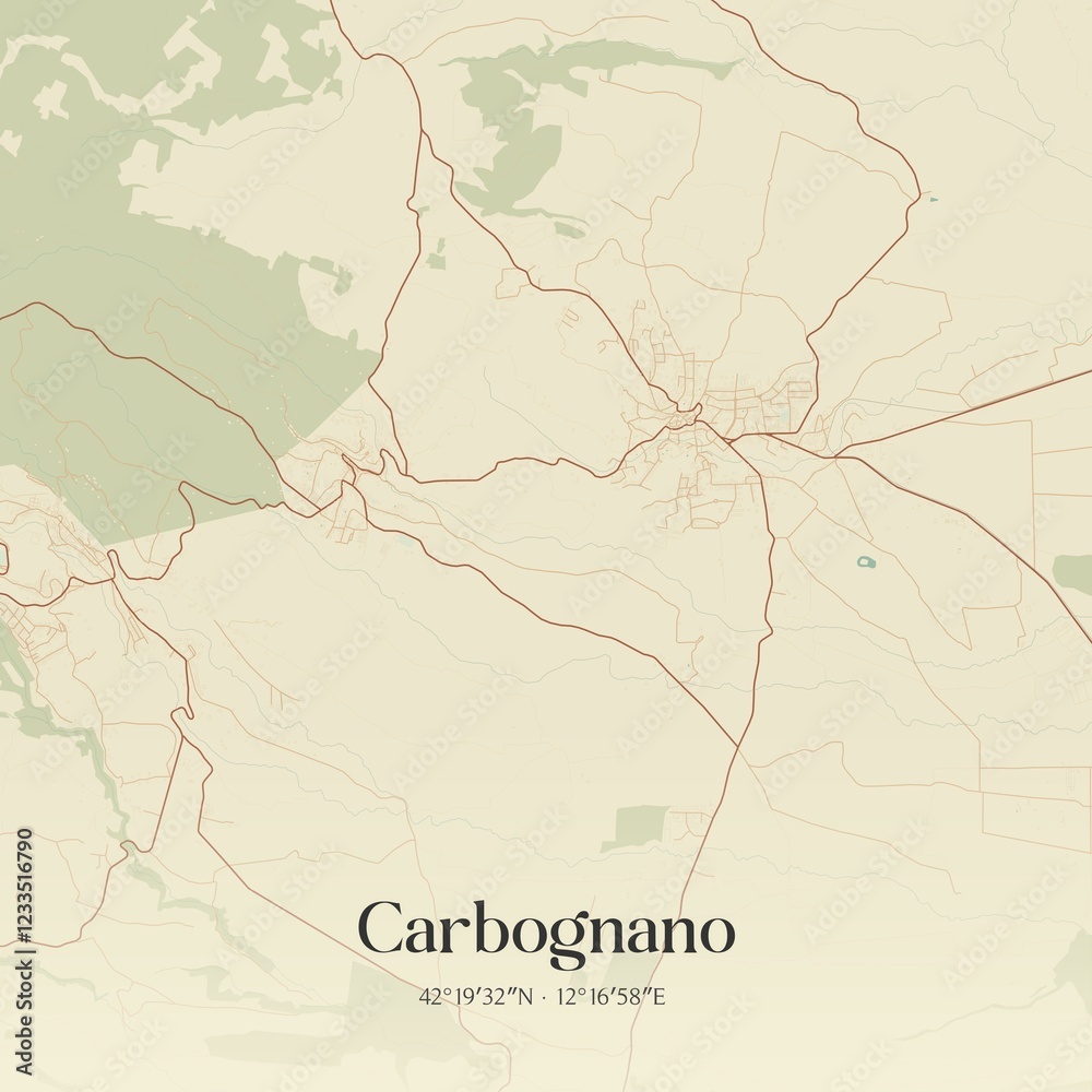 Fototapeta premium Vintage map of Carbognano, Italy.