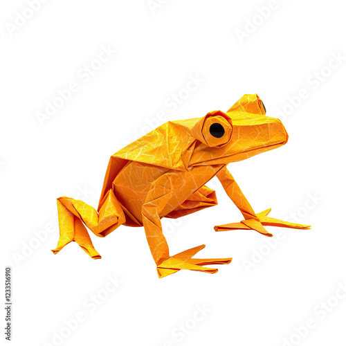 Detailed and Vibrant Origami Frog Crafted from Paper Isolated on transparent background for Creative Projects