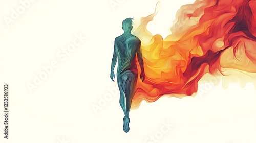 Abstract figure walking through fiery aura,  potential use for a poster or print