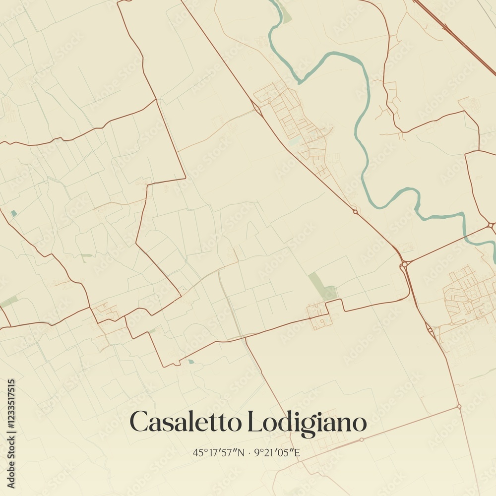 Naklejka premium Vintage map of Casaletto Lodigiano, Italy.